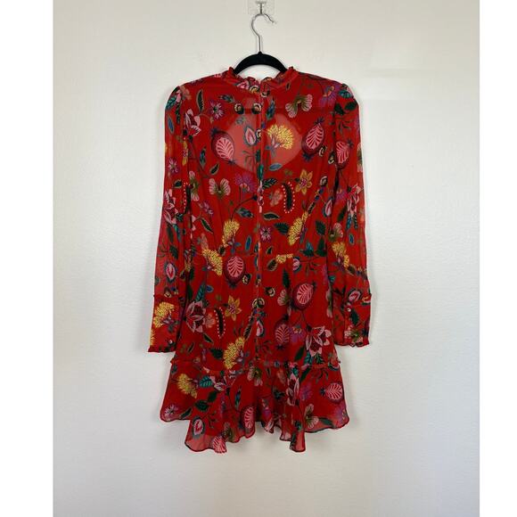 Alexis Morgana in Rust Nouveau A Line Floral Bow Tie Neckline Chiffon Dress M - Picture 2 of 7